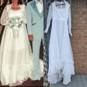 Vintage Long Train Lace Wedding Dress